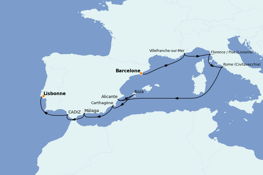 Itinerario del crucero Mediterráneo Occidental 10 días a bordo del Nautica