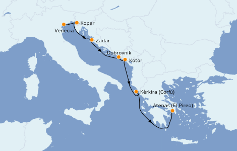Itinerario del crucero Grecia y Adriático 7 días a bordo del Azamara Pursuit