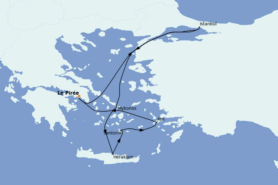 Itinerario del crucero Grecia y Adriático 7 días a bordo del Costa Fortuna