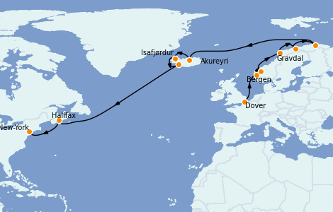 Itinerario del crucero Fiordos y Noruega 19 días a bordo del Coral Princess