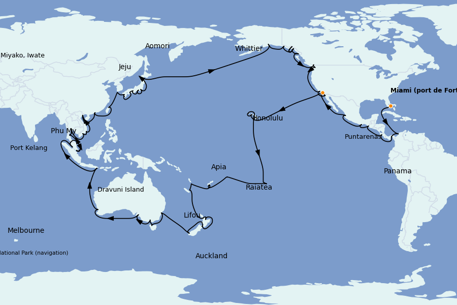 Itinerario del crucero Caribe del Este (Antillas) 131 días a bordo del Coral Princess