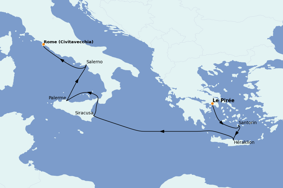 Itinerario del crucero Mediterráneo 8 días a bordo del Silver Muse