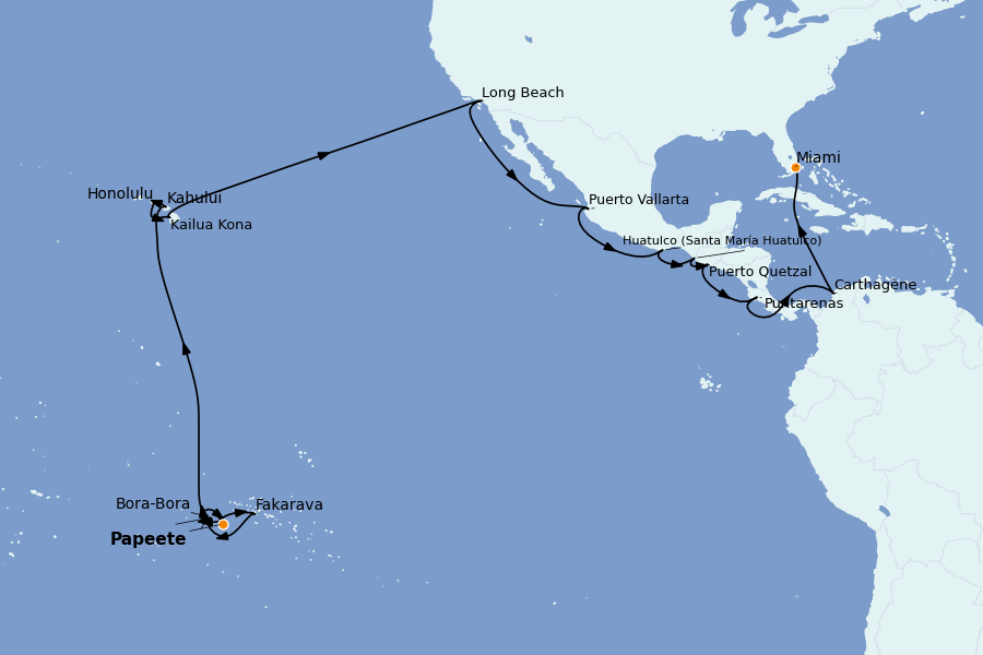 Itinéraire de la croisière Caraïbes de l'Est (Antilles) 48 jours à bord du Seabourn Quest