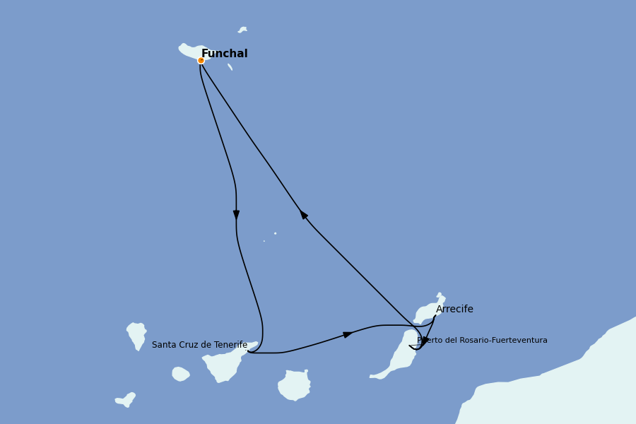 Itinerario del crucero Islas Canarias 5 días a bordo del MSC Musica