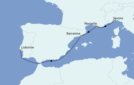 Itinerario del crucero Mediterráneo 4 días a bordo del Costa Favolosa