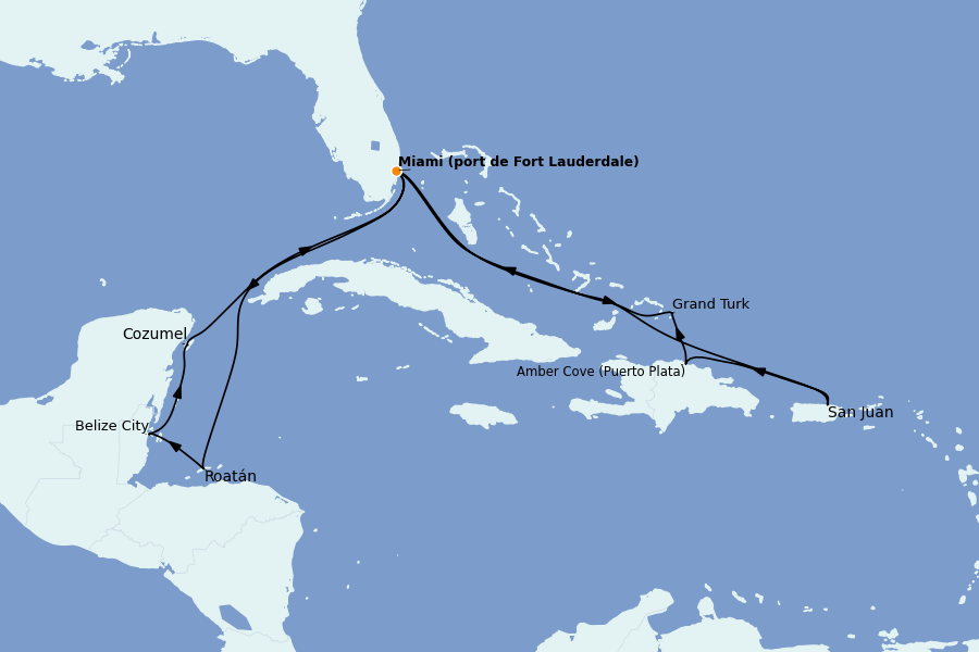 Itinéraire de la croisière Caraïbes de l'Est (Antilles) 14 jours à bord du Regal Princess