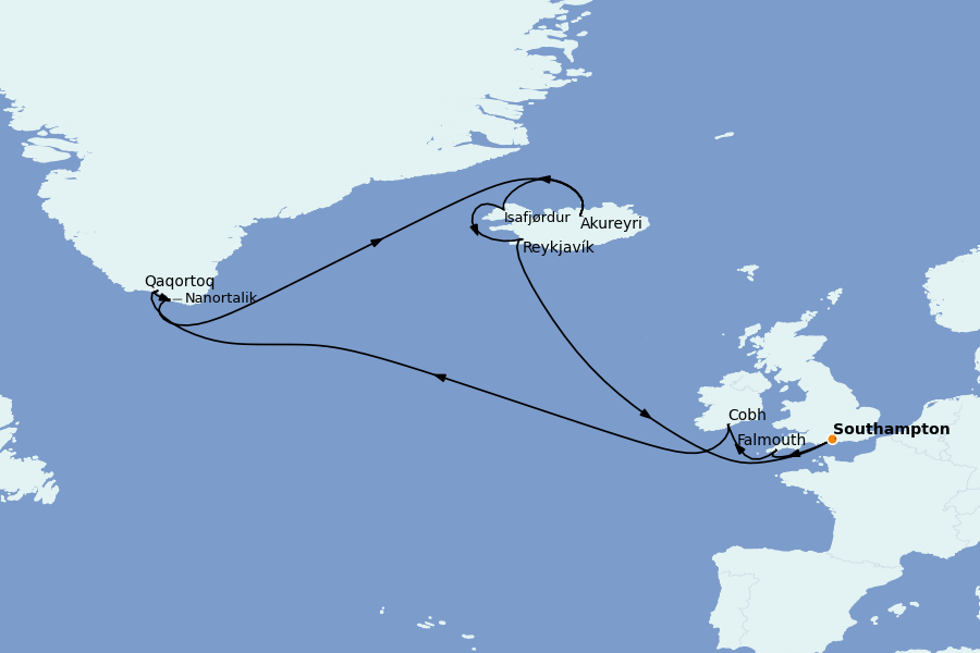 Itinerario del crucero Exploración polar 16 días a bordo del Emerald Princess