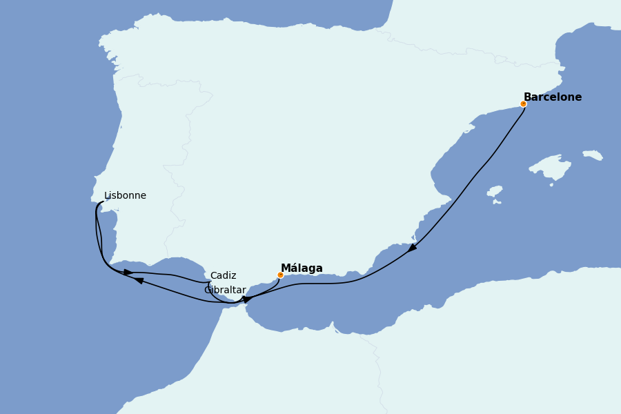 Itinerario del crucero Mediterráneo 6 días a bordo del Costa Diadema