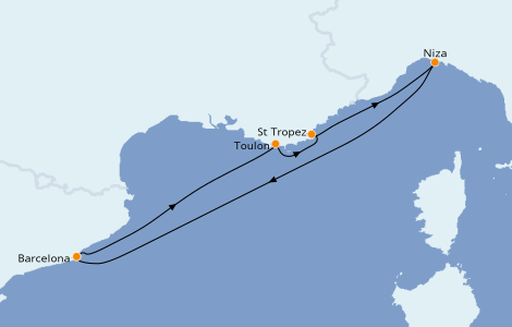 Itinerario del crucero Mediterráneo 5 días a bordo del Azamara Pursuit