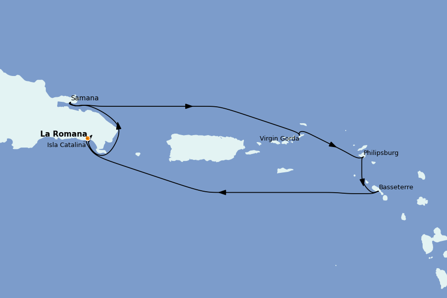 Itinerario del crucero Caribe del Este 7 días a bordo del MSC Opera