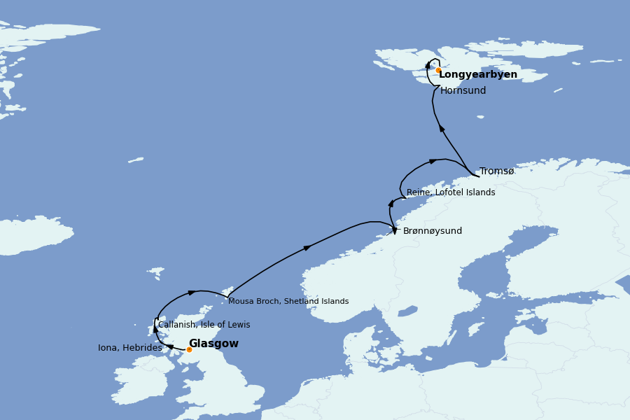 Itinerario del crucero Fiordos Noruegos y Escandinavia 13 días a bordo del Le Lyrial
