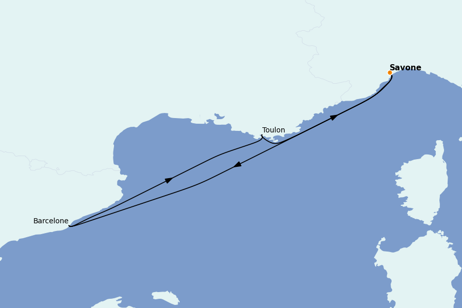 Itinerario del crucero Mediterráneo 4 días a bordo del Costa Fascinosa