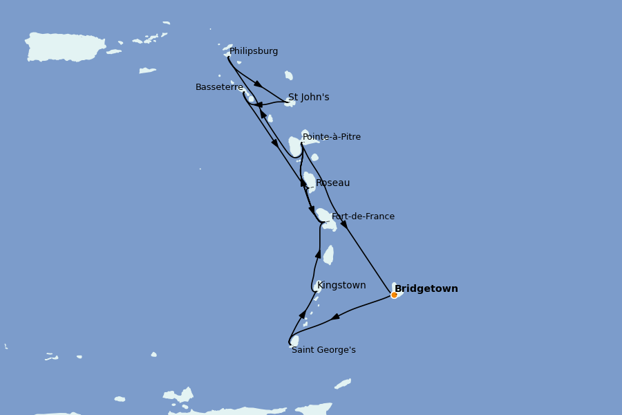 Itinerario del crucero Caribe del Este (Antillas) 14 días a bordo del MSC Seaview