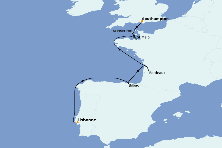 Itinerario del crucero Atlántico 9 días a bordo del Silver Dawn