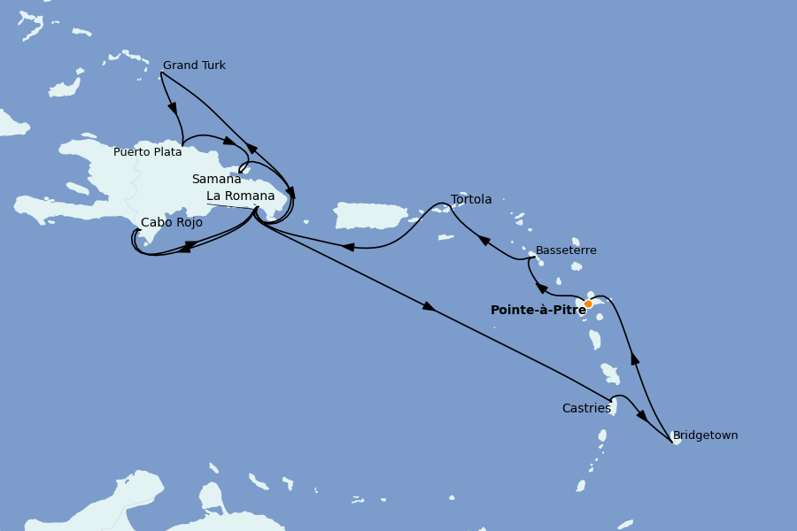 Itinerario del crucero Caribe del Este (Antillas) 14 días a bordo del Costa Pacifica