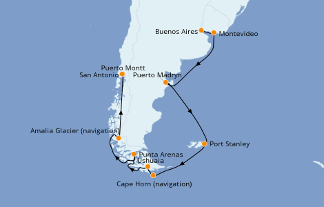 Itinerario del crucero Suramérica 14 días a bordo del Diamond Princess