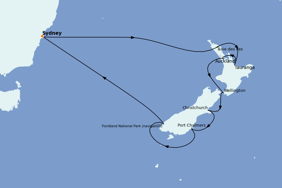 Itinerario del crucero AUSTRALIA Y NUEVA ZELANDA 14 días a bordo del Discovery Princess