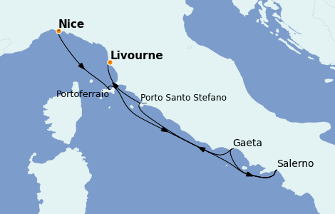 Itinerario del crucero Mediterráneo 7 días a bordo del Le Bougainville