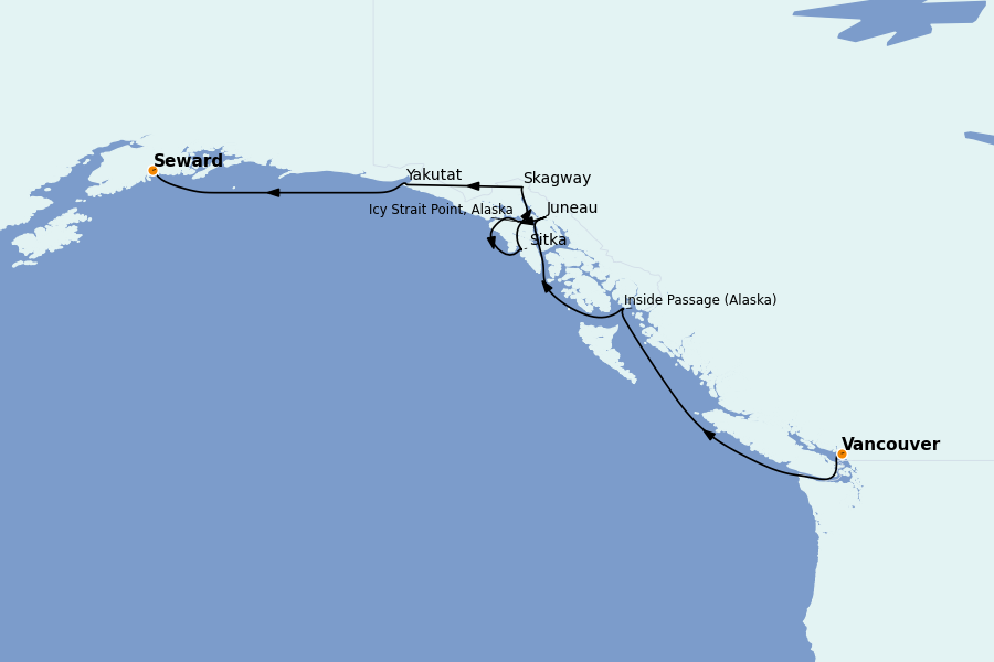 Itinerario del crucero Alaska, Canadá y Glaciares 7 días a bordo del Radiance of the Seas