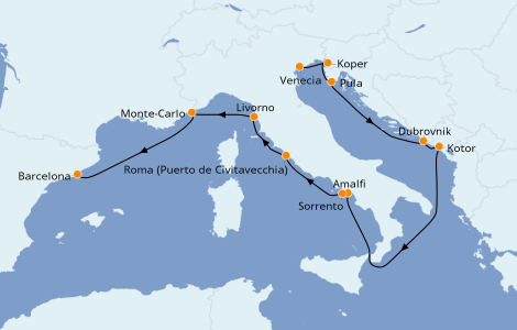 Itinerario del crucero Mediterráneo 12 días a bordo del Azamara Journey