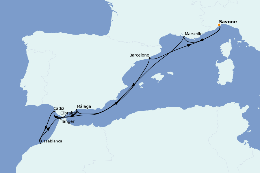 Itinerario del crucero Mediterráneo Occidental 10 días a bordo del Costa Favolosa