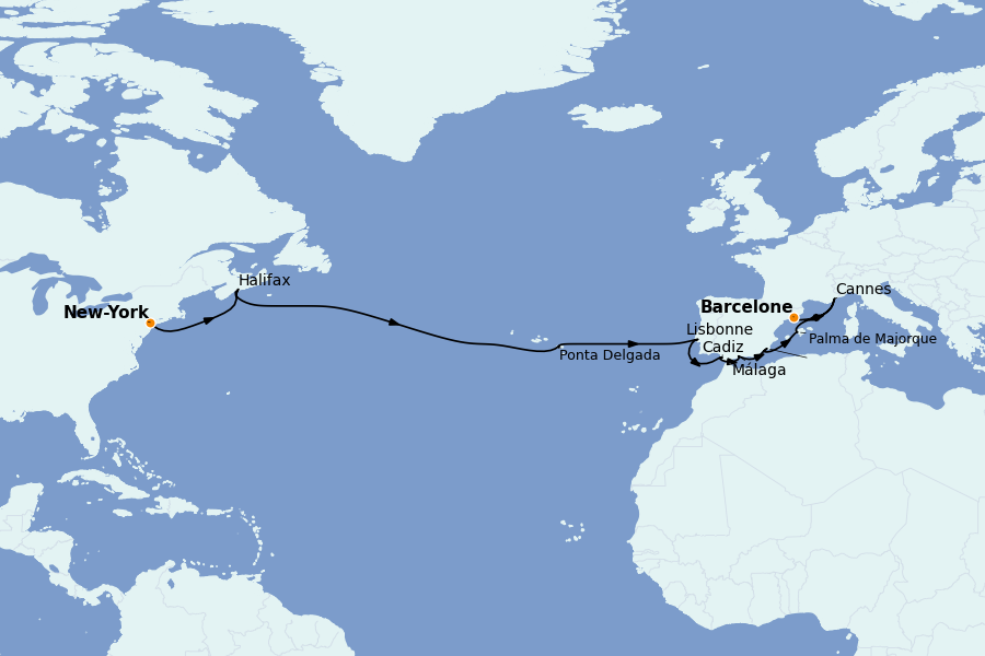 Itinerario del crucero Mediterráneo Occidental 15 días a bordo del Norwegian Gem