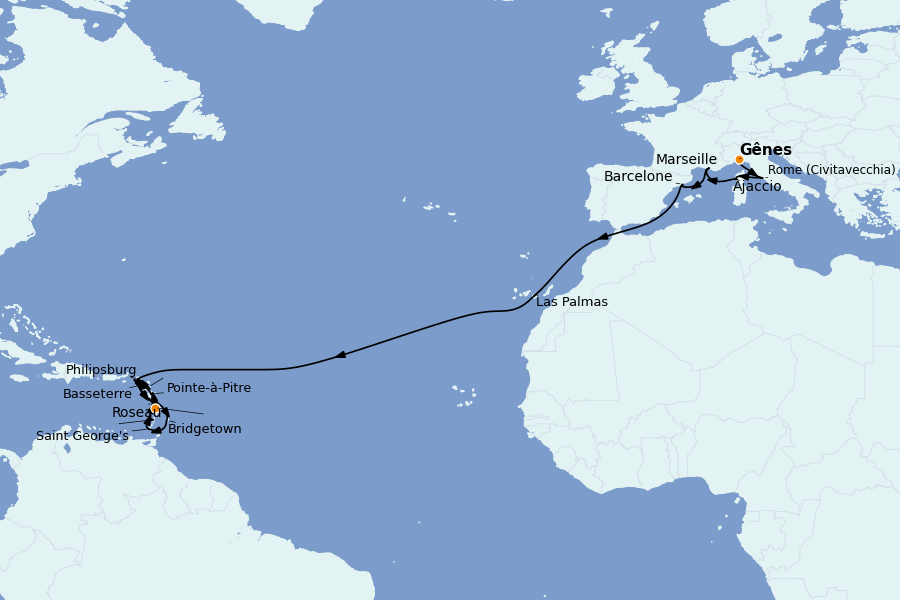 Itinerario del crucero TRASATLÁNTICOS 28 días a bordo del MSC Seaview
