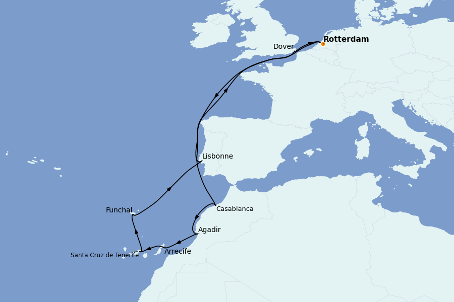 Itinéraire de la croisière Méditerranée Occidentale 14 jours à bord du Ms Nieuw Statendam