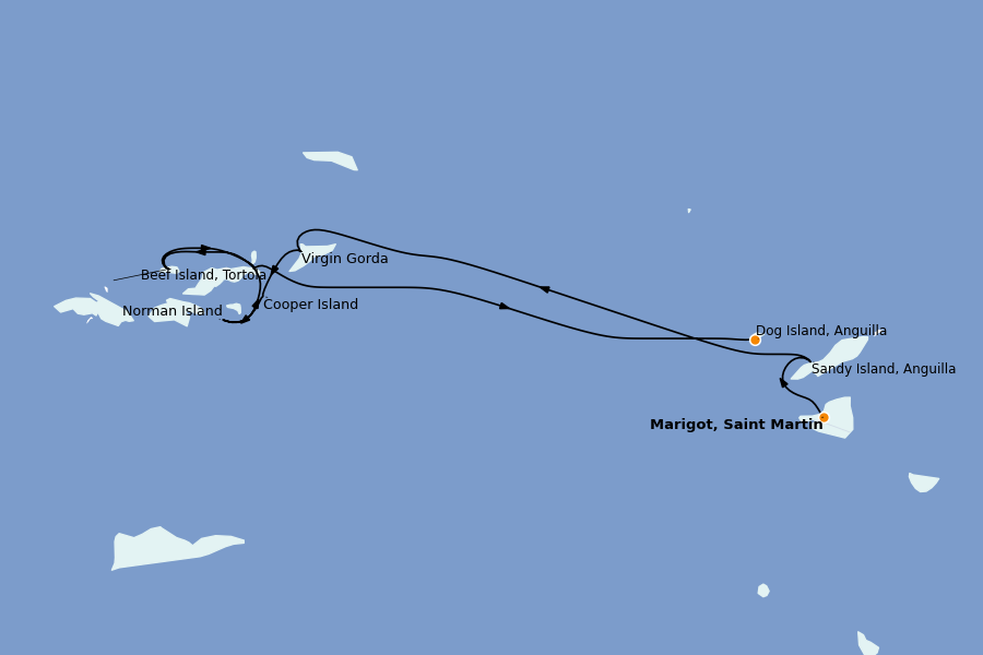 Itinéraire de la croisière Caraïbes de l'Est (Antilles) 7 jours à bord du Le Ponant