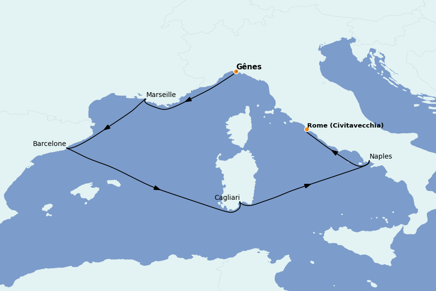 Itinerario del crucero Mediterráneo 6 días a bordo del Costa Smeralda