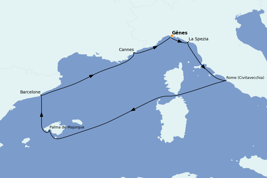 Itinéraire de la croisière Méditerranée Occidentale 7 jours à bord du MSC Seaview