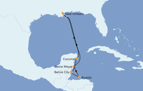 Itinerario del crucero Caribe del Oeste 8 días a bordo del Carnival Glory