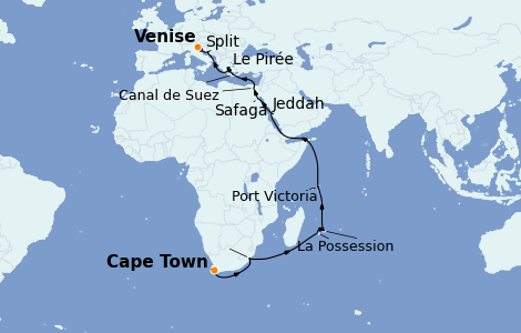 Itinerario del crucero Trasatlántico y Grande Viaje 2023 30 días a bordo del MSC Sinfonia