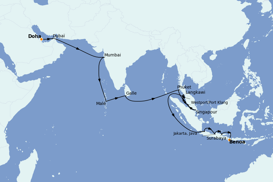 Itinerario del crucero Islas Maldivas, Sri Lanka 27 días a bordo del Seven Seas Mariner