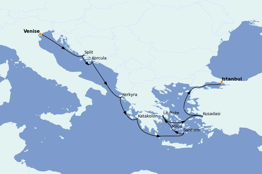 Itinerario del crucero Grecia y Adriático 10 días a bordo del Nautica