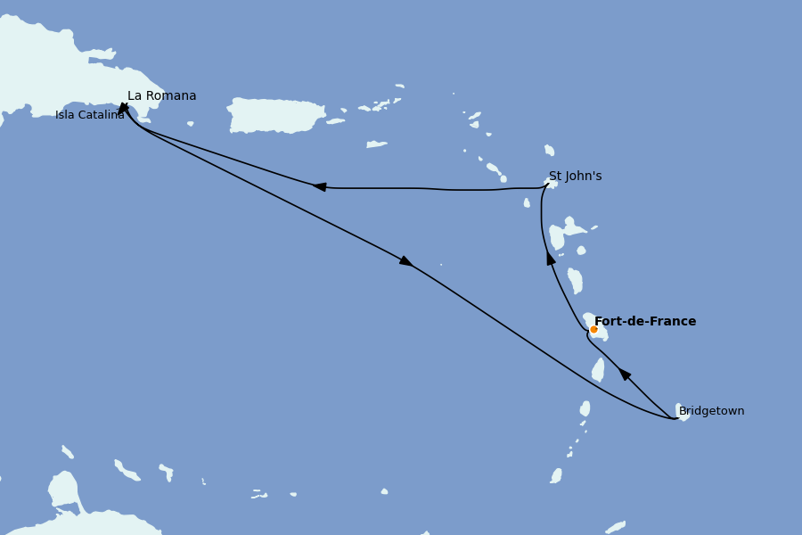 Itinéraire de la croisière Caraïbes de l'Est (Antilles) 7 jours à bord du MSC Opera