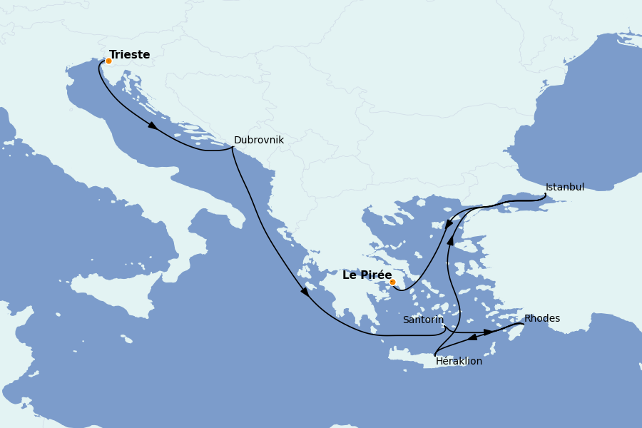 Itinerario del crucero Grecia y Adriático 10 días a bordo del Majestic Princess