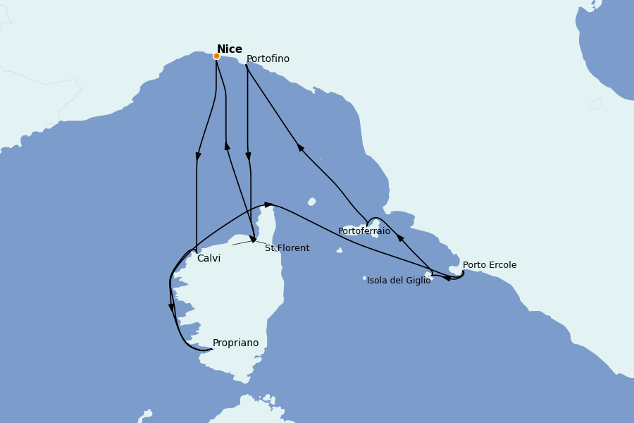 Itinéraire de la croisière Méditerranée Occidentale 8 jours à bord du Le Boréal
