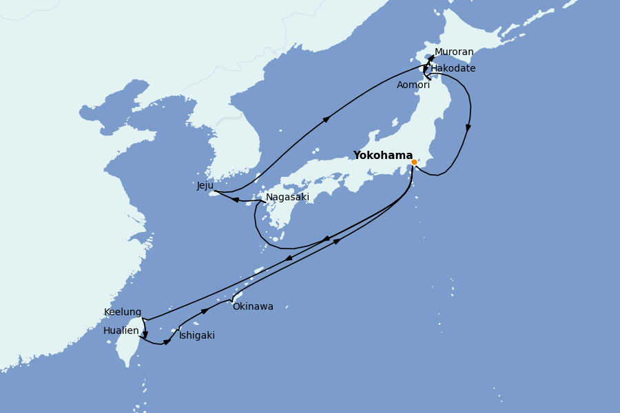 Itinerario del crucero China, Japón, Hong Kong, Taiwán, Corea del Sur 19 días a bordo del Diamond Princess