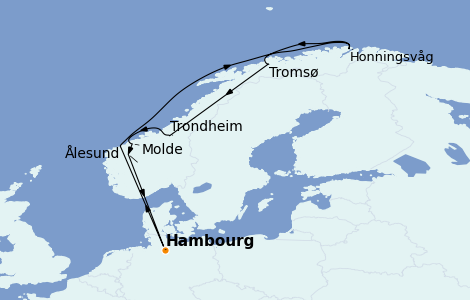 Itinerario del crucero Fiordos y Noruega 11 días a bordo del MSC Magnifica