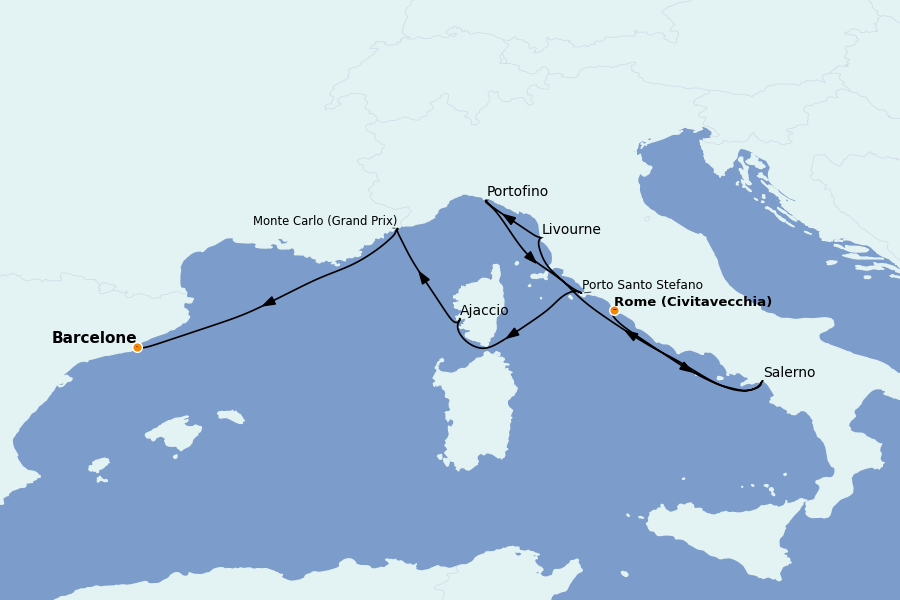 Itinerario del crucero Mediterráneo Occidental 11 días a bordo del Silver Ray