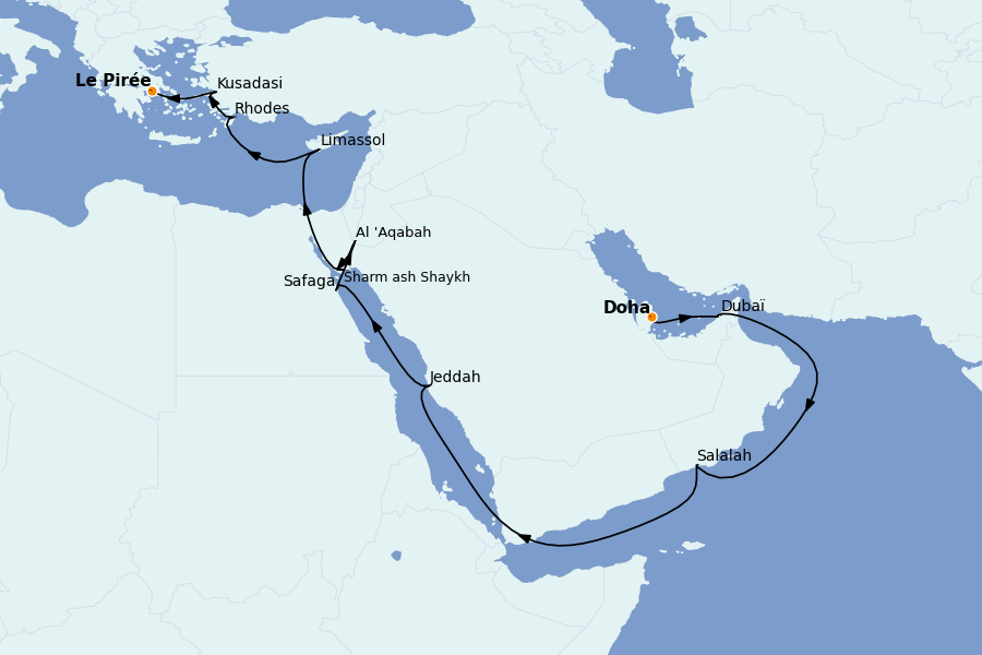 Itinéraire de la croisière Îles Grecques, Adriatique et Turquie - Méditerranée Orientale 20 jours à bord du Vista