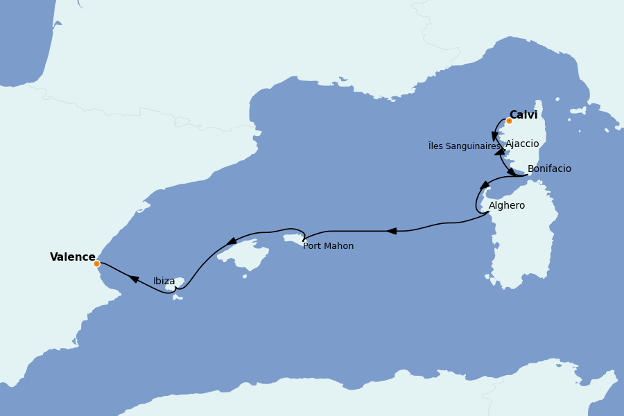 Itinerario del crucero Mediterráneo 8 días a bordo del Le Dumont d'Urville