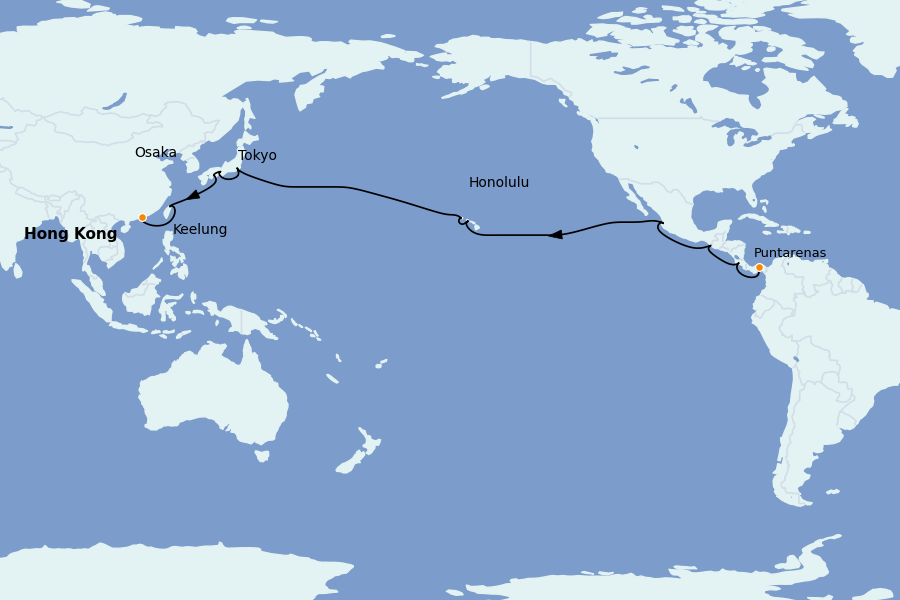 Itinéraire de la croisière Riviera Mexicaine et Amérique Centrale (Côte Pacifique) 36 jours à bord du Seabourn Encore