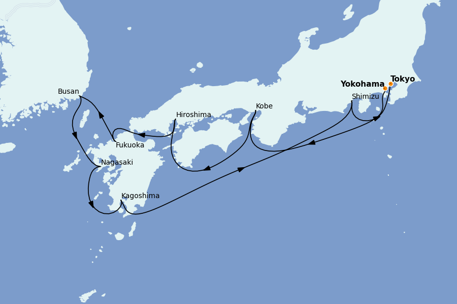 Itinerario del crucero China, Japón, Hong Kong, Taiwán, Corea del Sur 14 días a bordo del Seabourn Encore