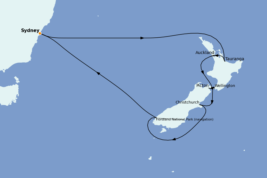 Itinerario del crucero AUSTRALIA Y NUEVA ZELANDA 14 días a bordo del Discovery Princess