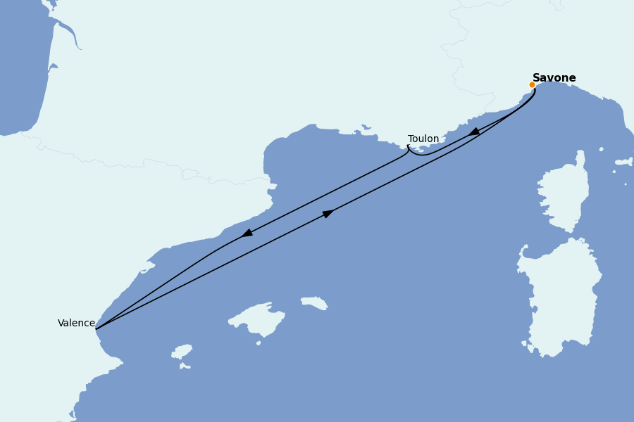Itinerario del crucero Mediterráneo 4 días a bordo del Costa Pacifica