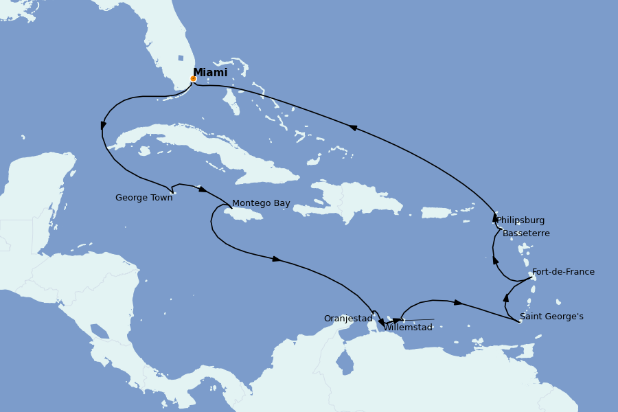 Itinerario del crucero Caribe del Este (Antillas) 14 días a bordo del Marina