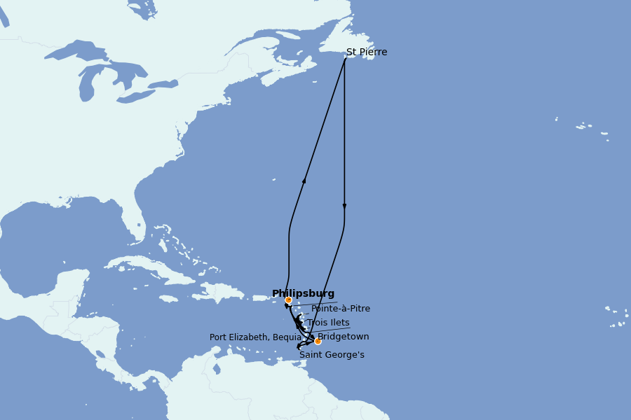Itinerario del crucero Caribe del Este (Antillas) 14 días a bordo del Seabourn Ovation