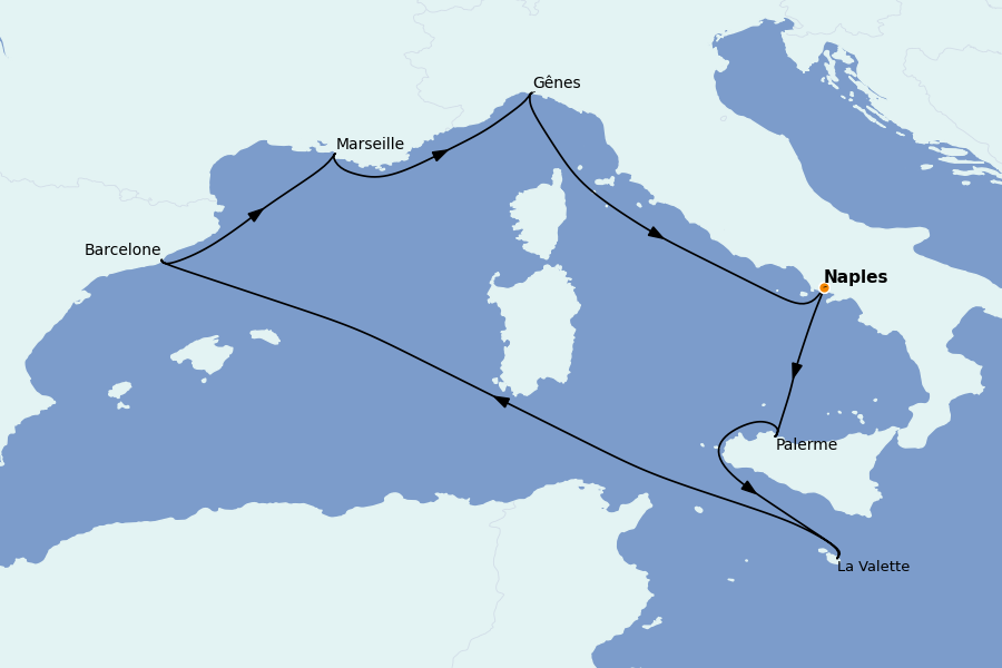 Itinerario del crucero Mediterráneo 7 días a bordo del MSC Seaview